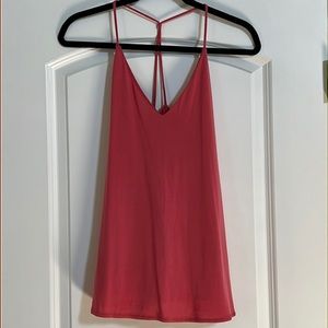 Coral Pink V-Neck Tank Top with Criss-Cross Back